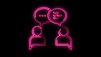 Neon glow conversation, two people sharing ideas & communicating in bright, modern style, perfect for social media or business presentations - Powered by Adobe