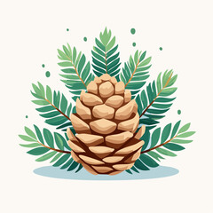 Christmas design with pine cones and branches. Vector illustration on isolated background