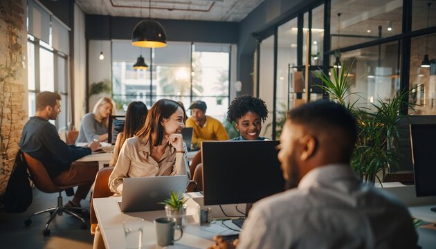 Diverse Group of People Working Collaboratively in Modern Office Space