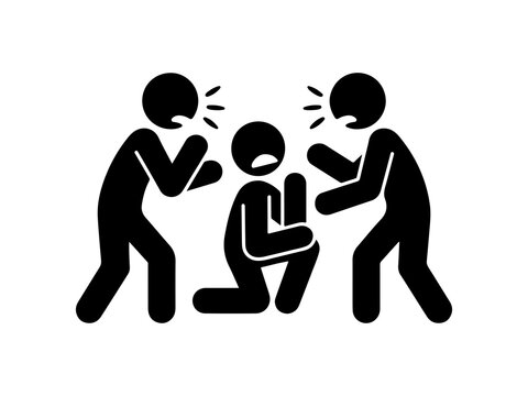 Silhouette of a verbal conflict fight stick figures icon.