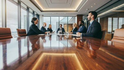 Professional Business Meeting in Modern Conference Room with Diverse Team of Executives