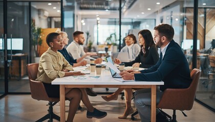 Diverse Business Team Meeting in Modern Office Conference Room