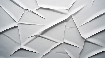 Abstract background of folded and creased white paper with sharp angles and shadows