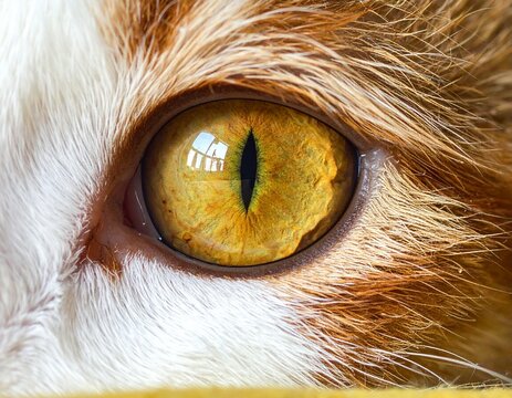 Golden feline eye with vertical pupil close up
縦長の瞳孔をもつ金色の猫の目のクローズアップ