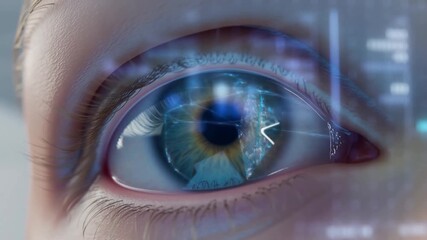 A close-up view of an eye with futuristic digital interface Stock Video - Powered by Adobe