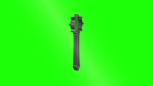 Medieval silver mace rotating on green screen