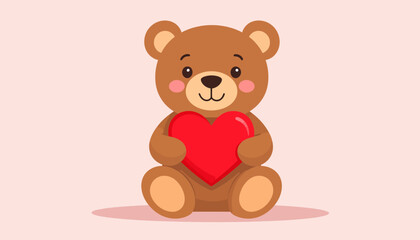 Fototapeta premium Cute cartoon teddy bear holding a red heart, perfect for Valentine's Day or expressing love.