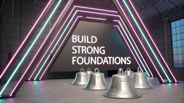 Neon Light Digital Display with Bells and Motivational Message