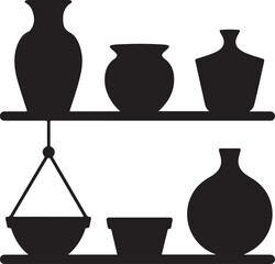 Clay Pot Shelf Silhouette Tall Round Small Hanging Wide Plant Icon Set