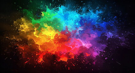 Fototapeta premium Abstract Colorful Splatter Art Design with Rainbow Hues and a Dark Background