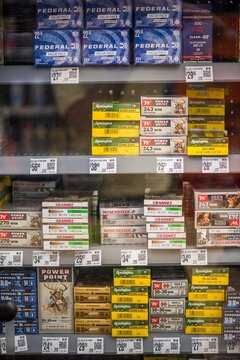 Overview of ammunition products available at a supermarket in Orlando, Florida