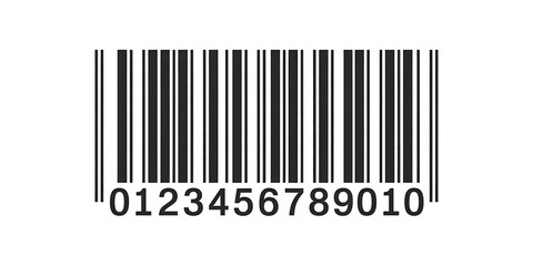Closeup of a black and white barcode with numbers on a white background