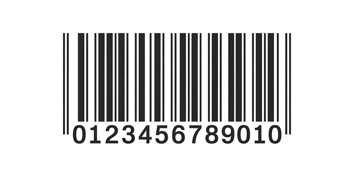 Closeup of a black and white barcode with numbers on a white background