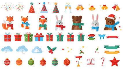 Festive Holiday Celebration With Gifts, Animals, and Decorations for Winter Season