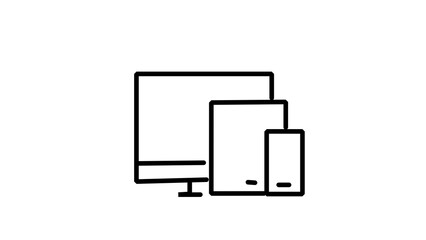 Responsive design icon set representing desktop computer tablet and smartphone simple line vector for web and app development