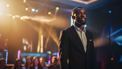 Photo of party leadership conference speaker everywhere nightclub event for start 