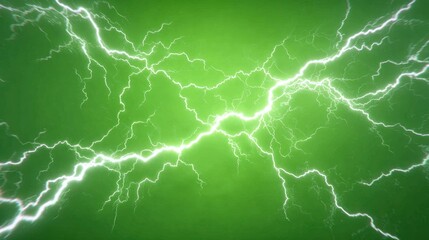 Vivid image of bright green lightning bolts crisscrossing across a gradient green background