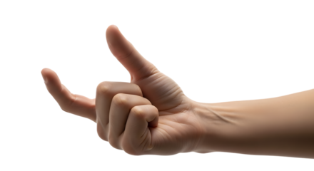 Human Hand Making a Come Hither Gesture with Thumb and Index Finger Extended on Black Keywords: hand, gesture, beckoning, come hither, invitation isolated on a transparent background