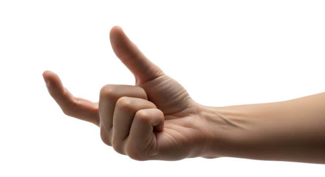 Human Hand Making a Come Hither Gesture with Thumb and Index Finger Extended on Black Keywords: hand, gesture, beckoning, come hither, invitation isolated on a transparent background
