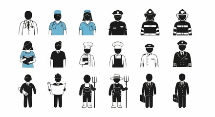 Diverse Group of Professional Avatars Representing Various Occupations and Careers.