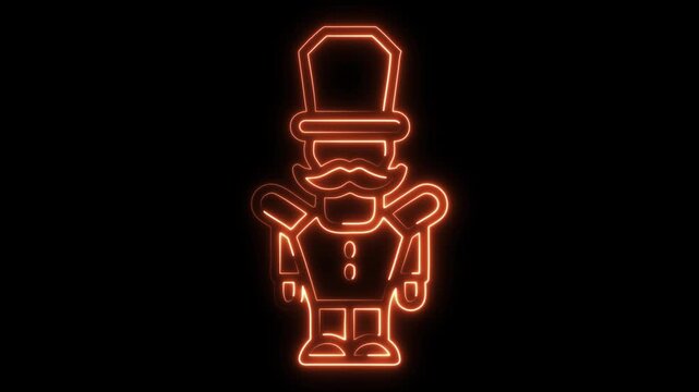 Glowing neon nutcracker animation for holiday season, perfect for lively Christmas greetings and festive digital displays, adding a vibrant retro touch