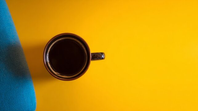 topdown. Minimalist coffee cup on a sleek gold-black surface, embodying simplicity and modern design. bar promotions, beverage menus, designed for product packaging and bar promotions.
