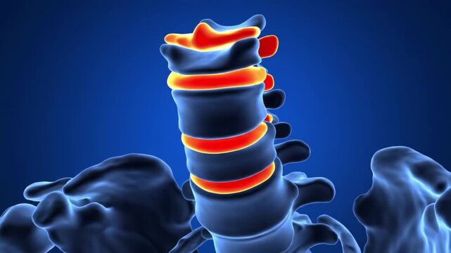 Animated Spine Segment with Red Discs on Blue Background for Medical Visualization