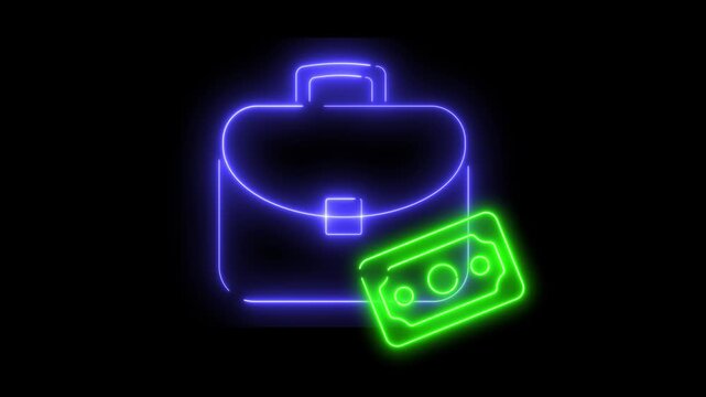 Neon light effect animation of a portfolio icon with a banknote