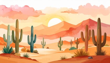 desert landscape with cactus, cactus in desert, 