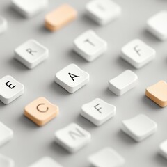 Typing on Keyboard Close-up of a computer keyboard with white and beige keys, focusing on the letter keys for gaming or typing concept
