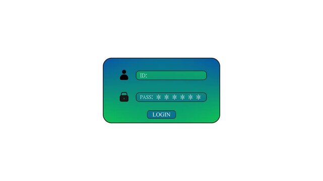 Digital login screen interface with user icon and lock icon for id and password entry fields and a blue login button