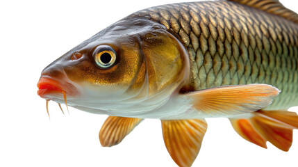 Aquatic Beauty: A detailed portrait of a carp fish, showcasing its iridescent scales and whiskers, highlighting its unique aquatic charm.