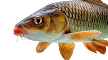 Aquatic Beauty: A detailed portrait of a carp fish, showcasing its iridescent scales and whiskers, highlighting its unique aquatic charm.
