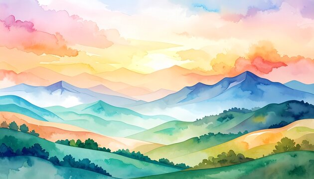 landscape with mountains and clouds, sunset in mountains,