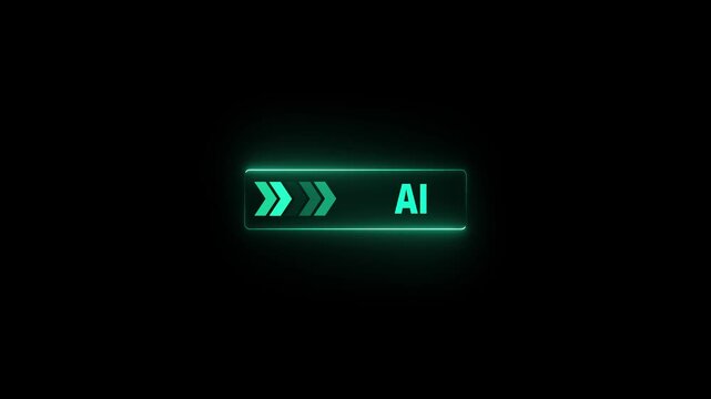 Glowing neon line mouse cursor animation pointing towards AI frame button in looping with transparent background. Up and down arrow moving on business arrow text. 4k video