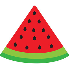 A Red Watermelon Slice With Black Seeds And A Green Rind On A Transparent Background