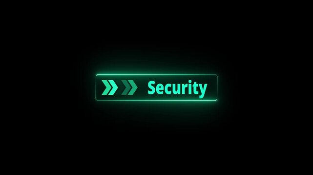 Glowing neon line mouse cursor animation pointing towards security button in looping with black background. Right arrow moving on security text animation. 4k video