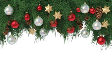 Festive Christmas garland with ornaments, stars, and pinecones, perfect for holiday decor and seasonal designs, creating a joyful atmosphere