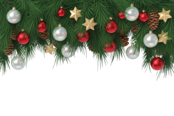 Festive Christmas garland with ornaments, stars, and pinecones, perfect for holiday decor and seasonal designs, creating a joyful atmosphere