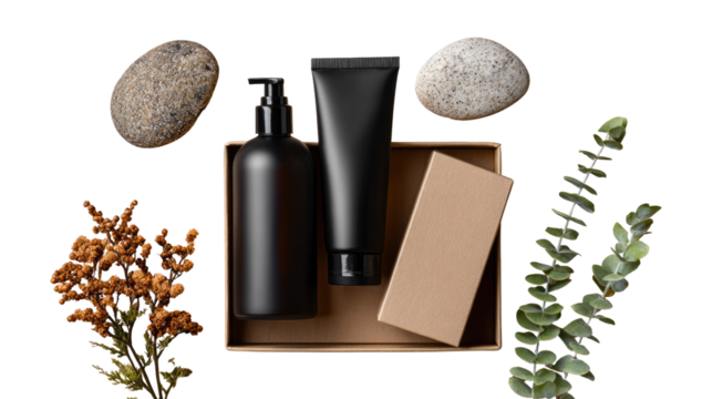 Spa Essentials: A sleek arrangement of spa essentials with natural elements, conveying a sense of calm, wellness, and self-care. - Powered by Adobe