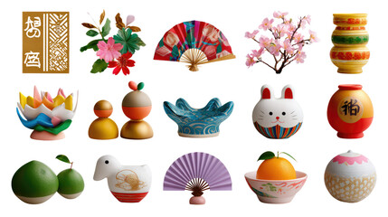 Ornate Embellishments of Celebration: A tapestry of vibrant decorations, from intricate fans to blossoming flora, exuding festive charm, each item carefully crafted.