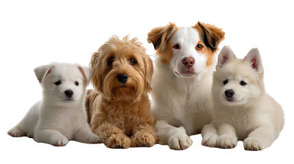Adorable Canine Squad: A charming ensemble of different dog breeds, each with its unique personality, harmoniously posed together, highlighting the beauty and variety within the canine world.
