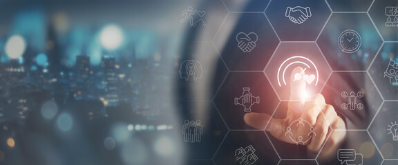 Soft Skills and emotional intelligence in digital business leadership. Digital interface with soft...