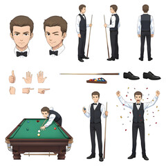Set of snooker player character. illustration design.