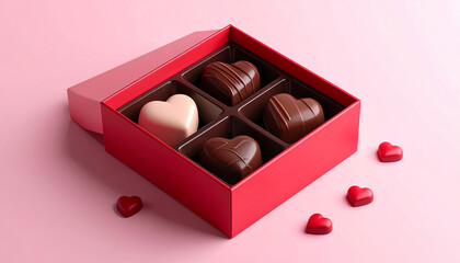 A beautifully presented box of heart-shaped chocolates, perfect for a romantic gift or Valentine's Day.