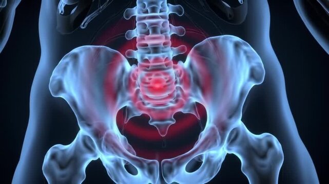 Animated XRay View of Human Pelvis and Lower Spine with Sciatic Nerve Highlight