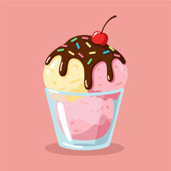 Delectable ice cream sundae with cherry