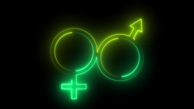 Glowing neon female gender symbol animation on black background. male gender icons with glowing neon effect.
