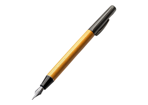 Elegant Fountain Pen with a Wooden Barrel and Silver Nib