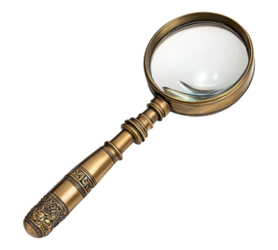 Vintage Magnifying Glass with Ornate Handle for Reading and Analysis, isolated on transparent background